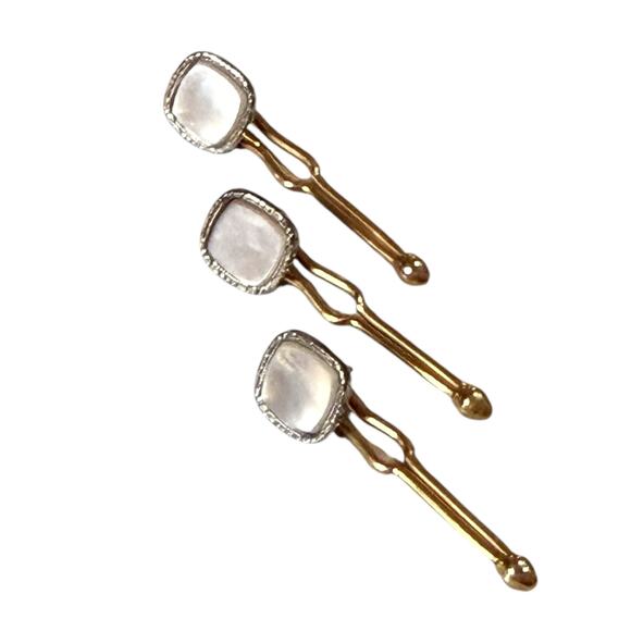 Antique Krementz Cufflinks and Stud Set Mens 10k Gold Filled Mother of Pearl - Picture 4 of 8